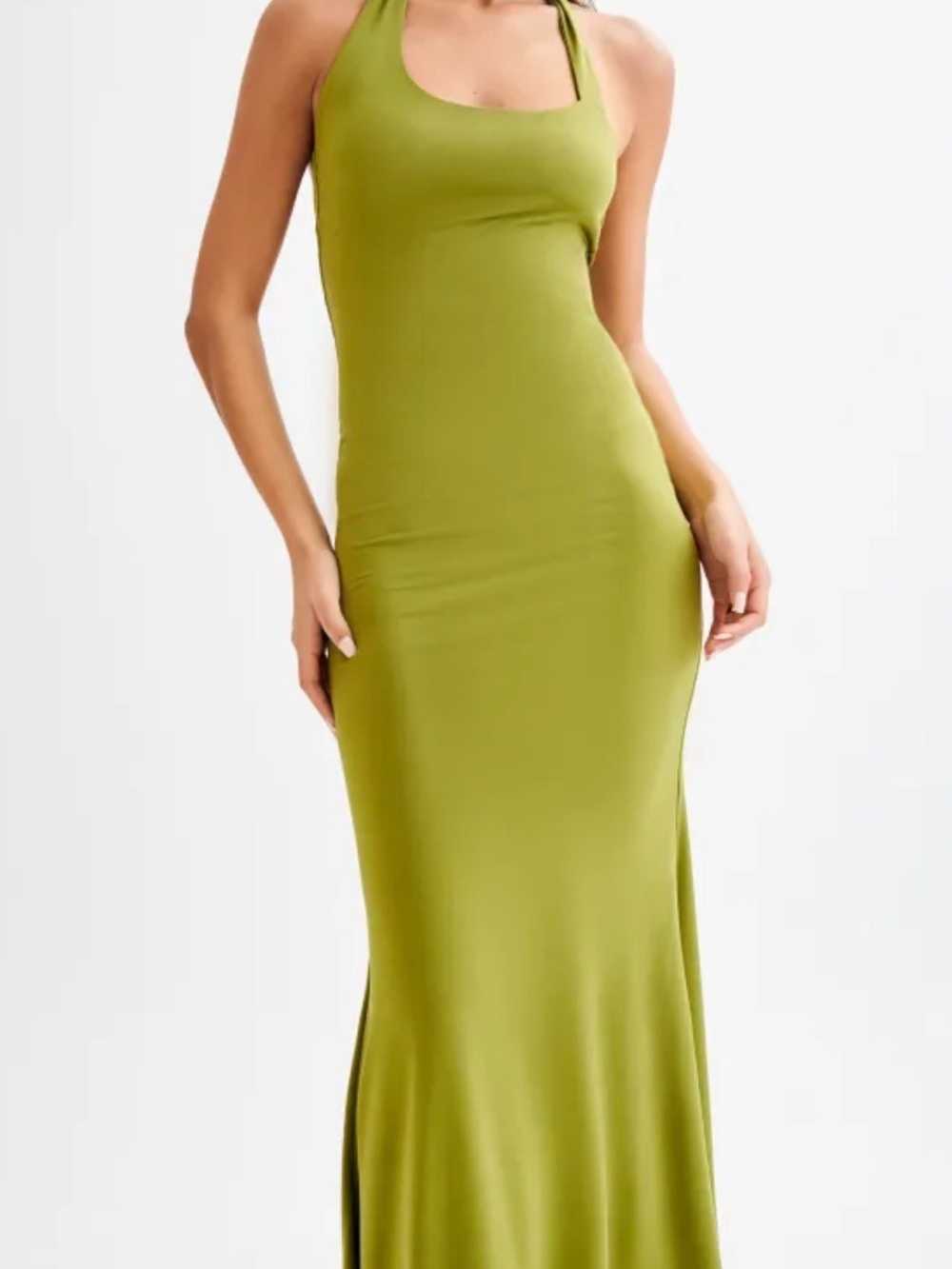 Meshki Olive Green Halter Maxi Dress
